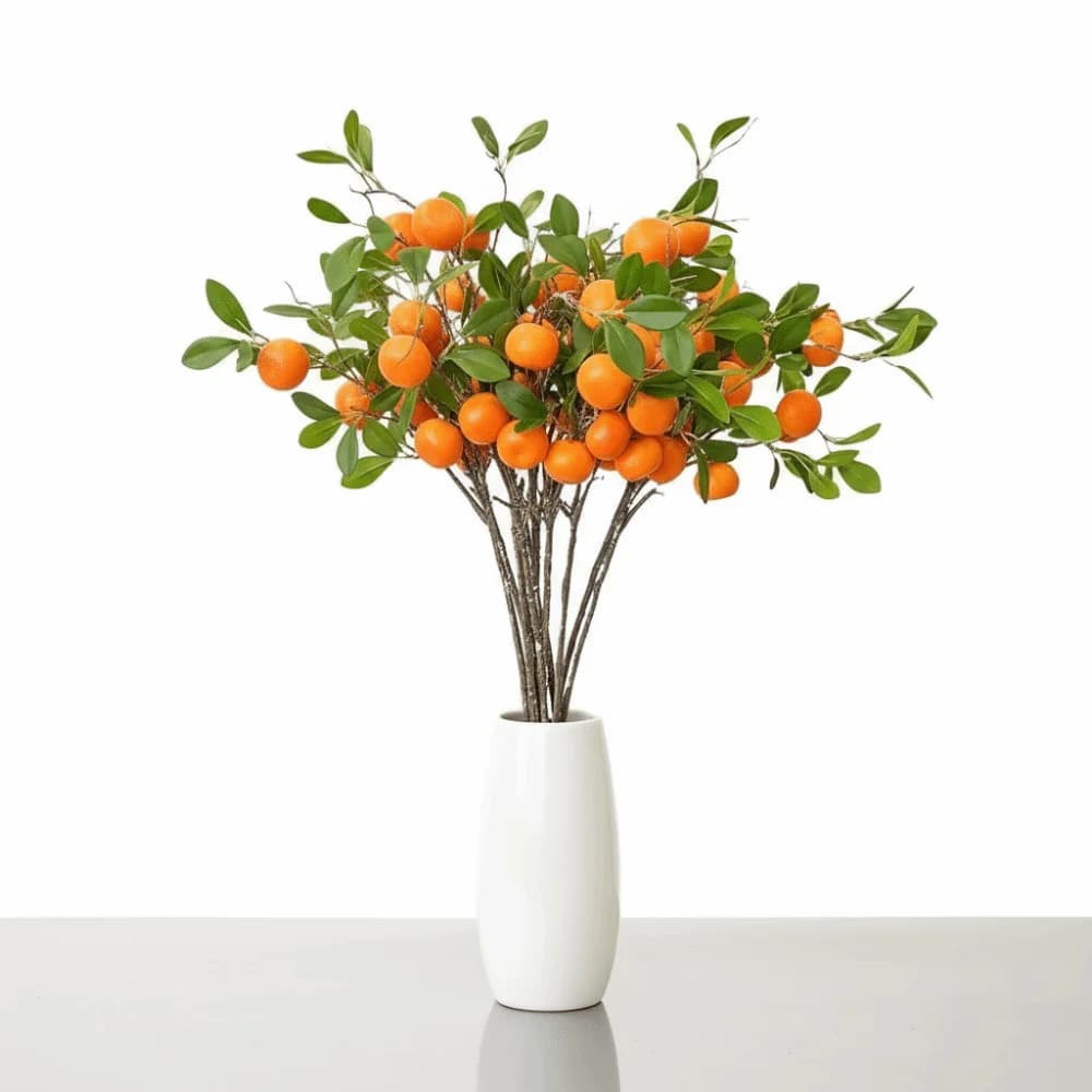 Green Leaves Artificial Orange Branch Luxury Plastic Artificial Orange Fruit Realistic Elegant Fake Plants Home Garden