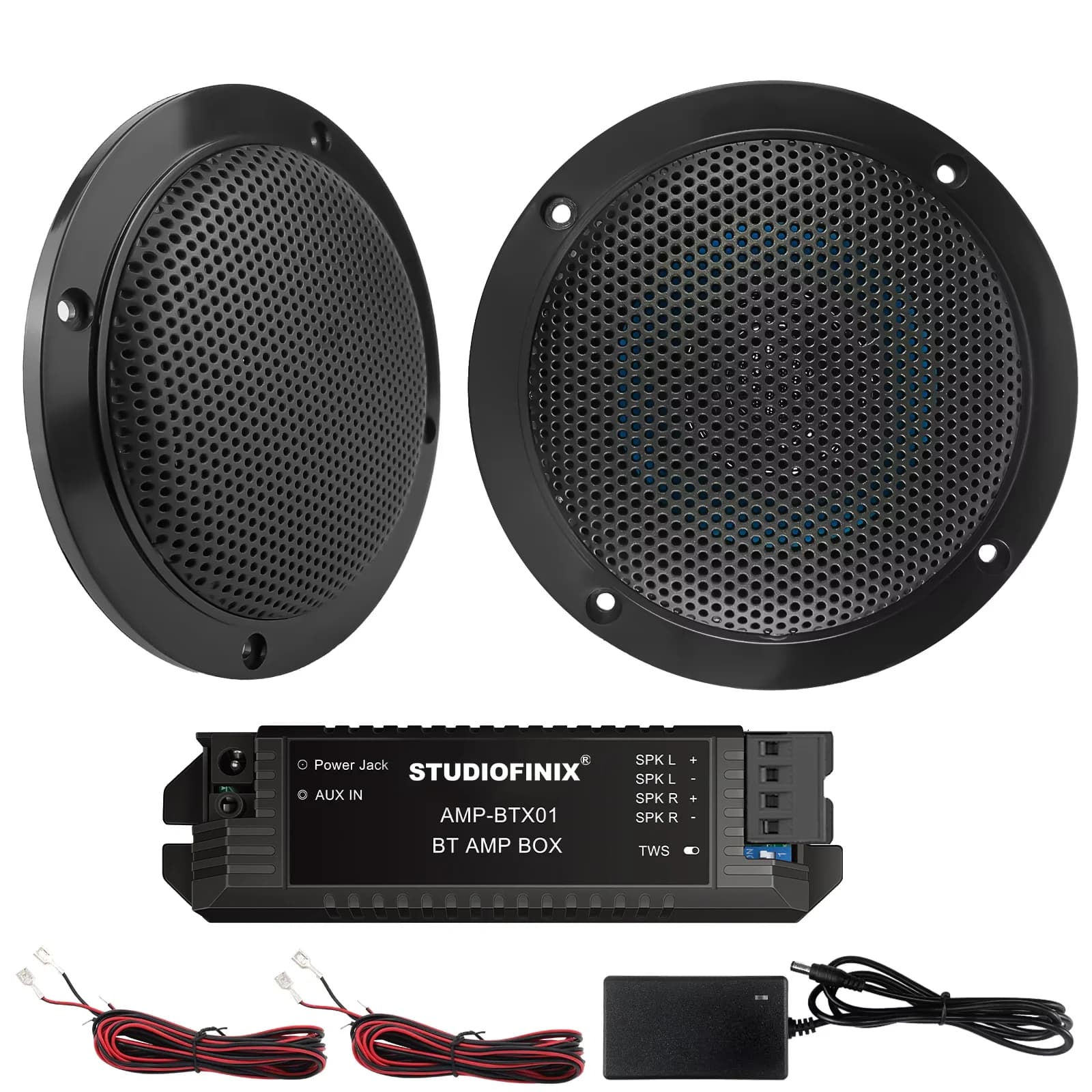 STUDIOFINIX 2PCS 160W High-Pwr 4'' Waterproof Built-in Digital Amplifier Bluetooth-Enabled Ceiling Speaker Active Load Indoor