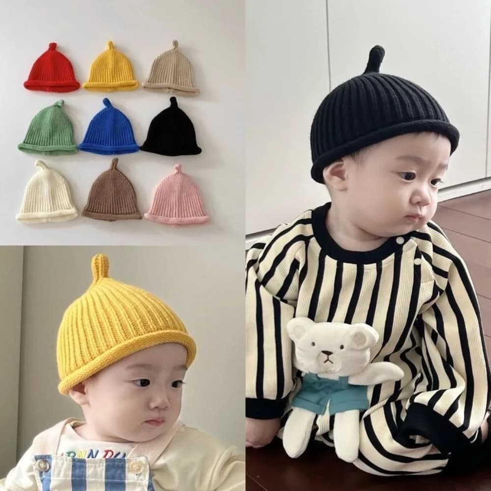 Cute Korean Style Baby Knit Cap Keep Warm Thick Baby Hat Solid Color Baby Beanie Hats Winter