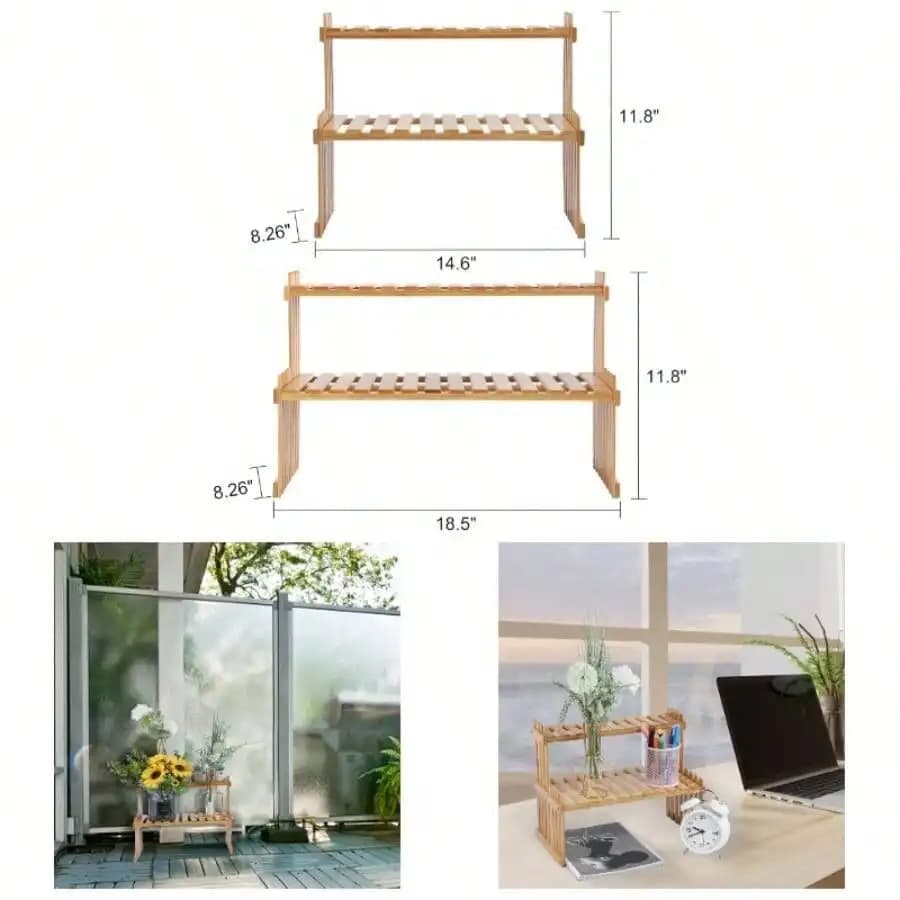 Scaffale per piante a 2 livelli, portavasi da scrivania, scaffale da tavolo regolabile per esposizione, scaffale per scale, scaffale da cucina, lunghezza 14,6