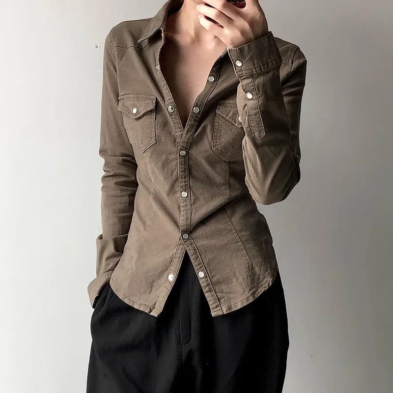 Camicia Giacca in Denim Slim Fit con Colletto, Manica Lunga, Moda Casual da Donna, Abbigliamento Business, Produttore Cinese