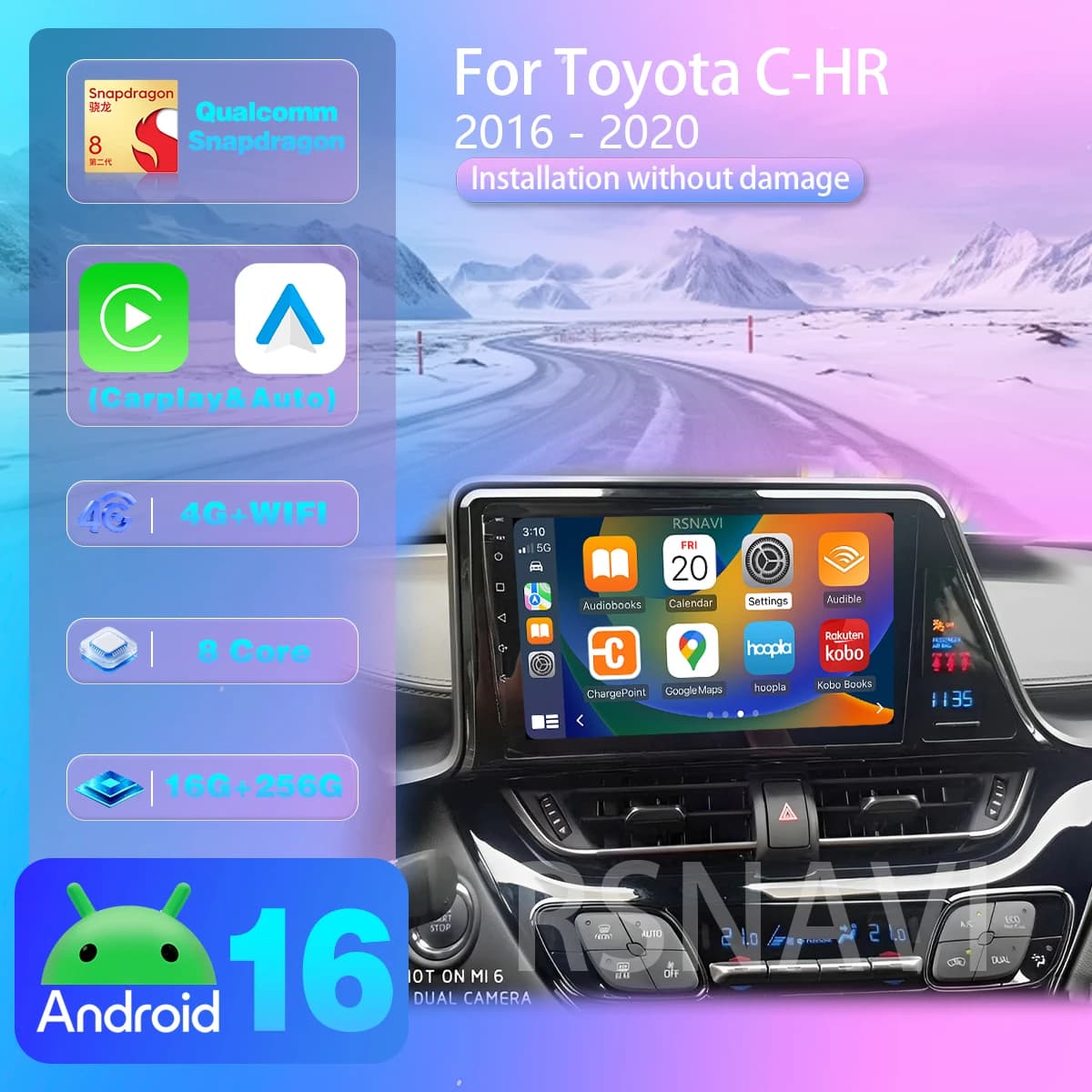 Autoradio Android 16 per Toyota C-HR CHR 2016-2020 con schermo 2K, Bluetooth, video e processore Qualcomm per veicoli con guida a destra