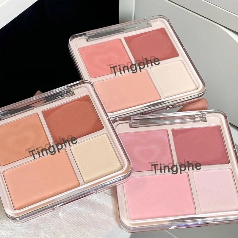 Palette Fard Crema Rosa Pesca Illuminante Opaco a Colori Intensi e Luminosi 4 Colori Blush Viso Tinta Guance Trucco