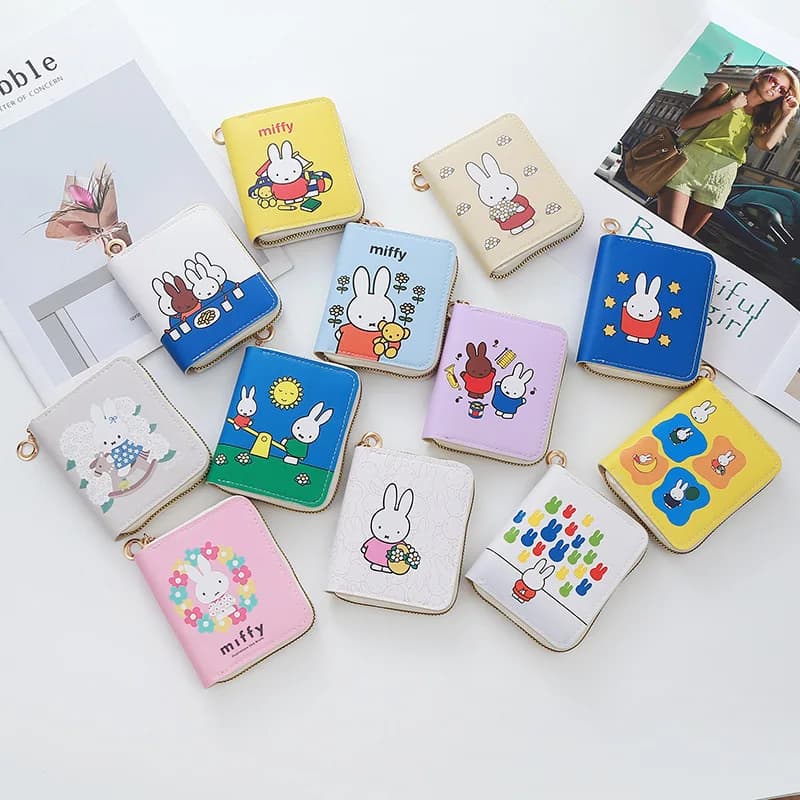 Hot Cute Miffy Series Mini Wallet Cartoon Kawaii Character Creativity Portable Printing Pattern PU Coin Purse Birthday Gift