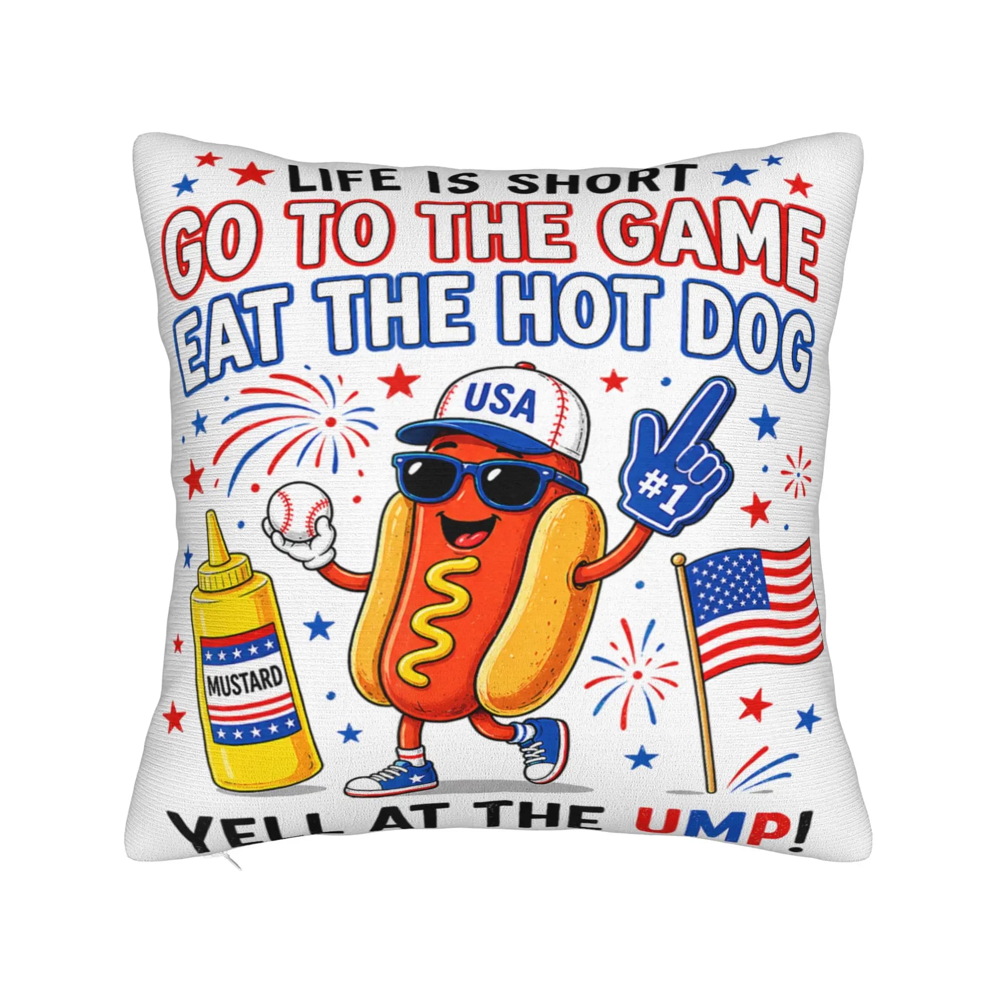 Federe Decorative 'Life is Short Go to The Game Eat The Hot Dog Yell At The Ump' - Federe per Cuscini Decorativi Multidimensionali