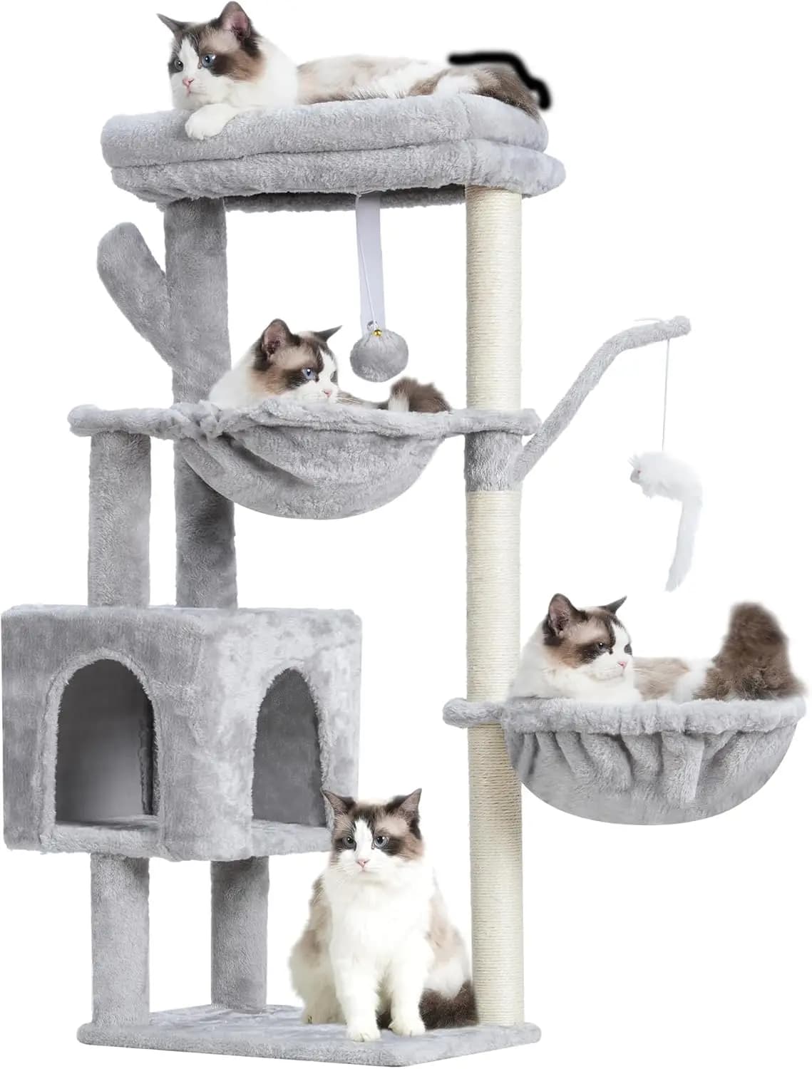 Torre per Gatti, 100 cm, con Tiragraffi, per Gatti da Interno, Palo in Sisal Completamente Rivestito, Piattaforma Morbida, 2 Livelli