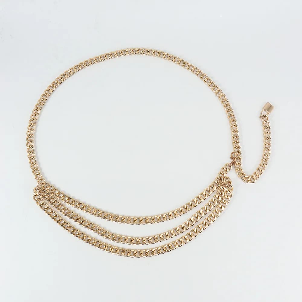 Cintura a tre strati dorata con catena, in metallo cavo, per snellire la gonna, accessorio universale personalizzato con chiusura alla moda
