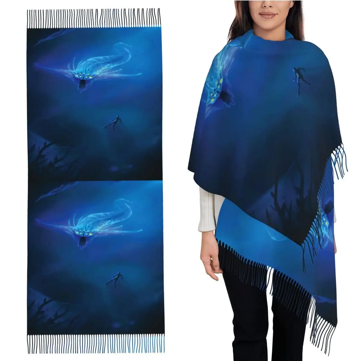 Subnautica - Sciarpa Ghost Leviatano Sciarpe con nappe Scialli e stole morbidi e caldi da donna Grande scialle autunno inverno