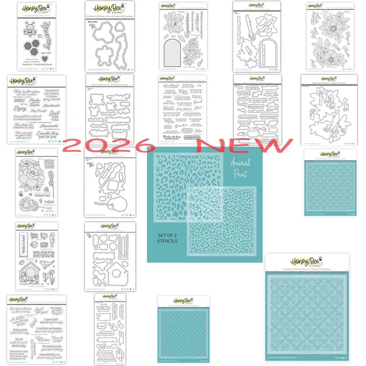 2026 New Clear Stamps, Dies & Stencils Set for Card Making Scrapbooking Floral & Bee Themed Background & Nature Cutting Dies