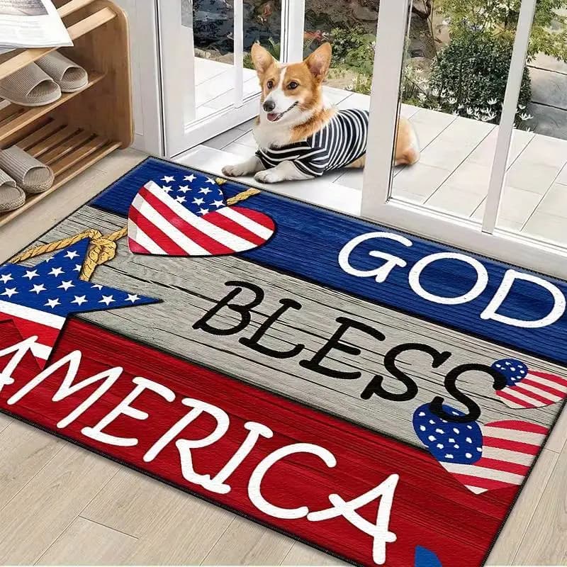 Tappetino in stile "God Bless America", pratico tappeto di benvenuto, tappetino per l'ingresso, piccolo tappetino da comodino, tappetino per il bagno, per la porta d'ingresso