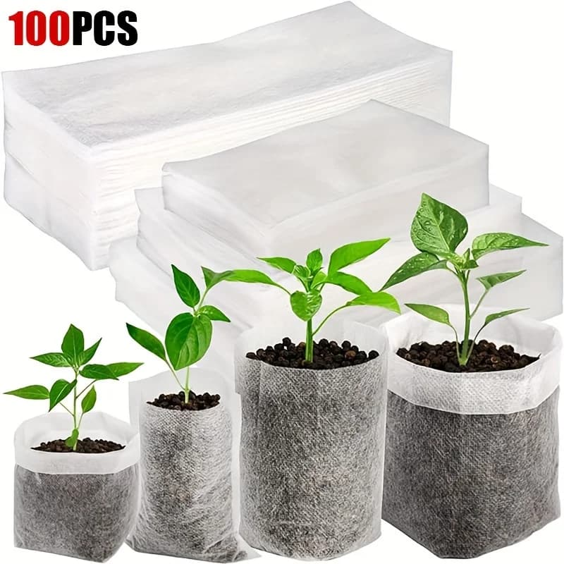 100 bags for planting biodegradable plants: initial kit for seeds in nonwoven fabric for vegetables, flowers and plants, bags for nursery Plant