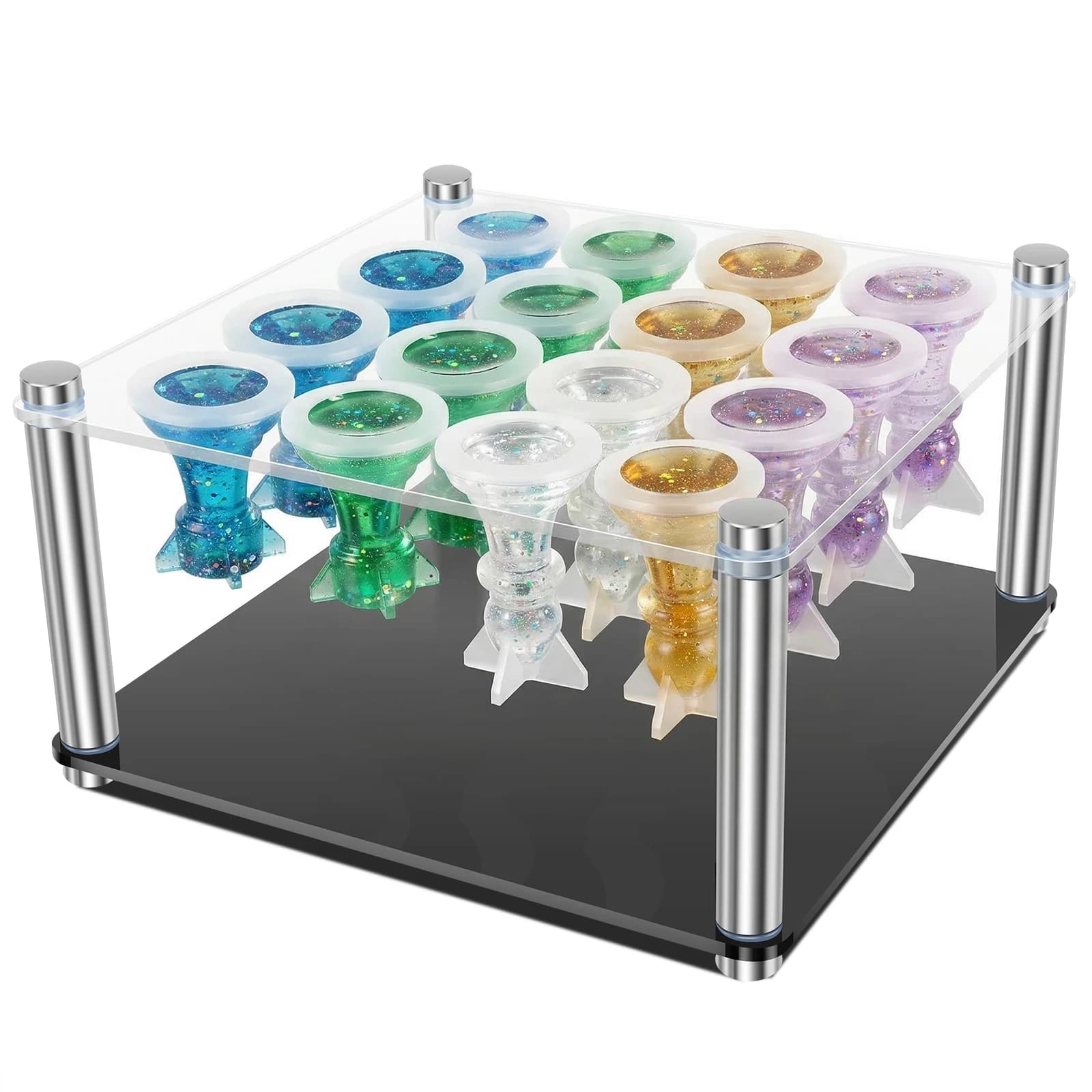 Set di Stampi in Silicone 3D per Scacchi in Resina, Kit Fai-da-Te con 1 Portapezzi e 16 Stampi 3D per Pezzi degli Scacchi, per Giochi da Tavolo