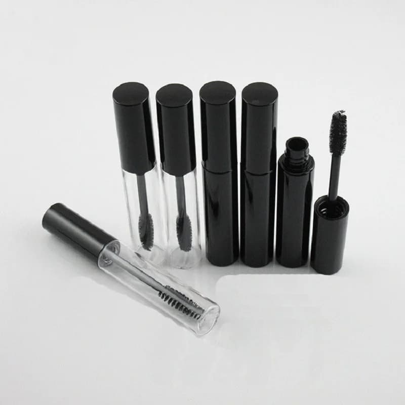 Tubo in plastica nera trasparente da 10 ml con pennello per mascara, eyeliner, ciglia, lucidalabbra, confezione cosmetica per trucco.