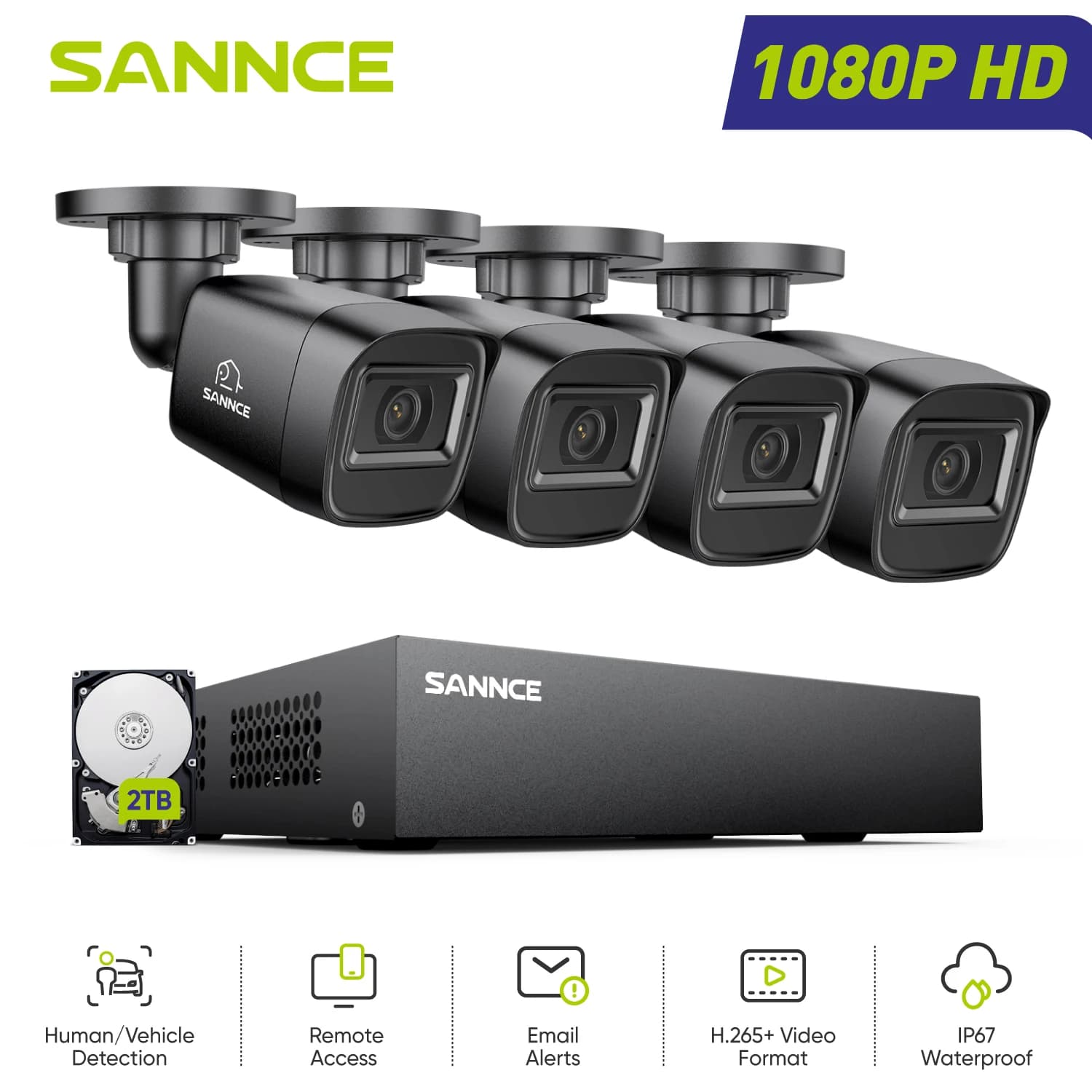 SANNCE 1080P Security Camera System 8CH Domestic Surveillance DVR External CCTV Camera with 100 Foot Night Vision Intelligent Playback