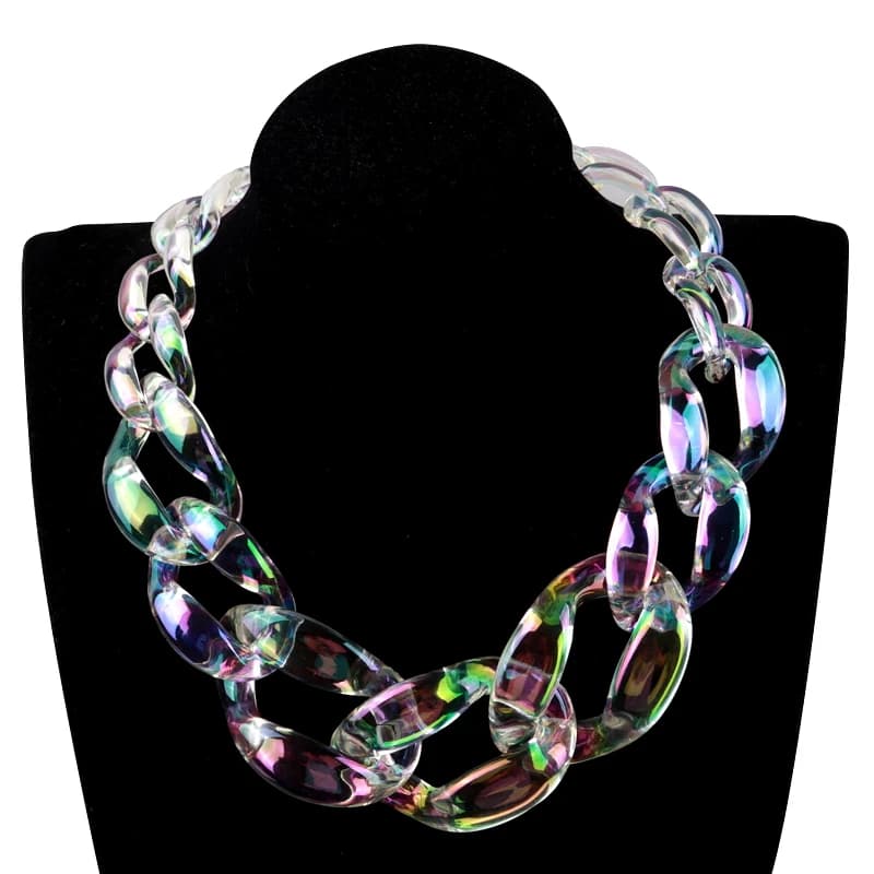 Collana Choker con Catena Chunky in Acrilico Iridescente FishSheep per Donne, Collane Grandi Trasparenti in Resina Boho, Gioielli Y2K Femminili