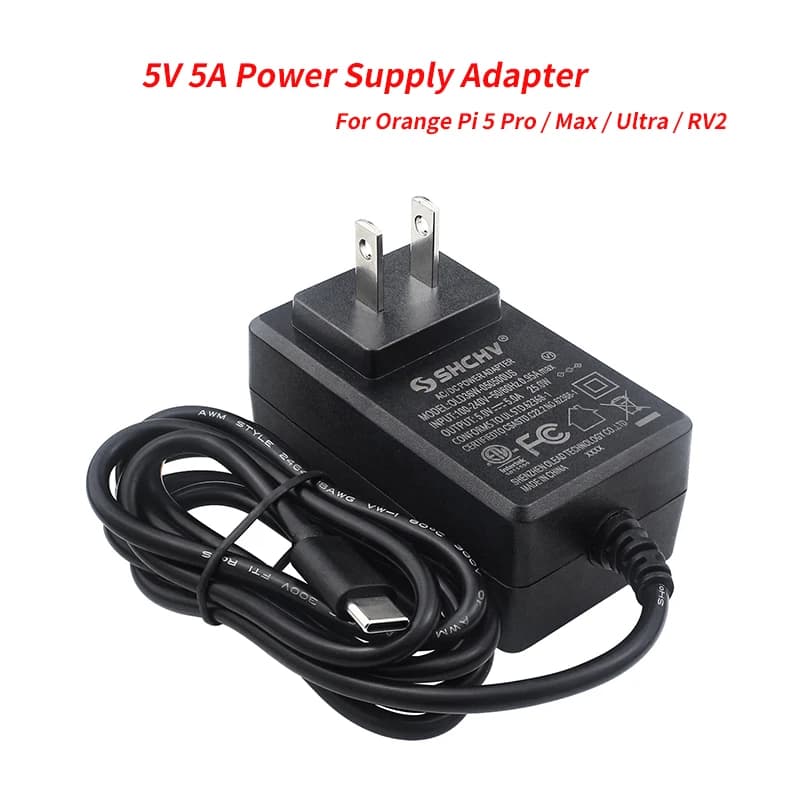 5V 5A Power Supply Adapter Type-C Port Plug Charger Optional For Orange Pi 5 Pro / Max / Ultra / RV2