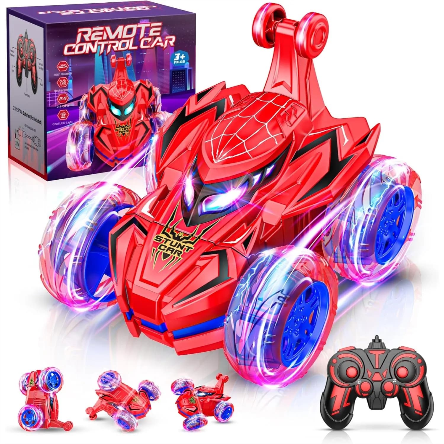 Auto Telecomandata 360 ° Auto RC Rotanti 2.4GHz con Luci e Musica, 4WD Fuoristrada per Ragazzi 4-7 Anni