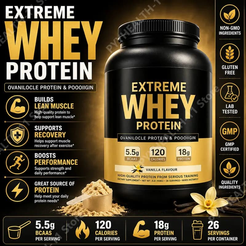 Proteine del Siero di Latte in Polvere, Integratore per Aumento Massa Muscolare, Supporto per Crescita Muscolare e Salute Sportiva, Gusto Vaniglia 1000g