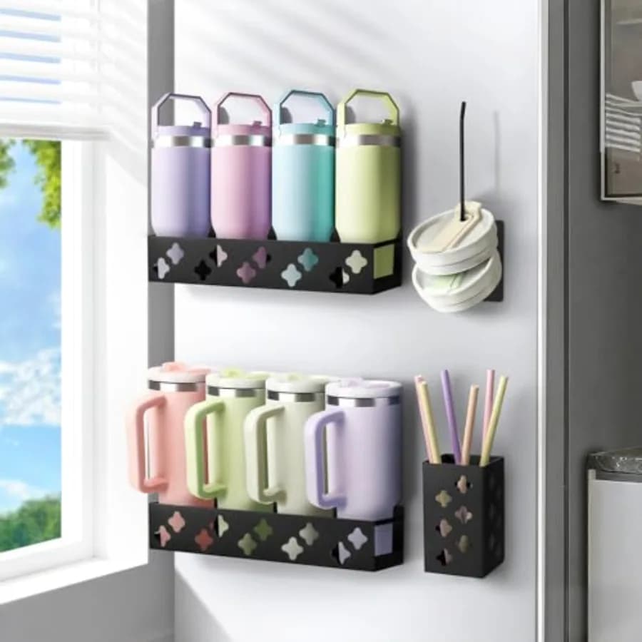 Organizzatore Magnetico per Bottiglie d'Acqua da Frigorifero, Portabicchieri Magnetico per Stanley 30 oz con Coperchio e Organizzatore per Cannucce, 8 Tumbler
