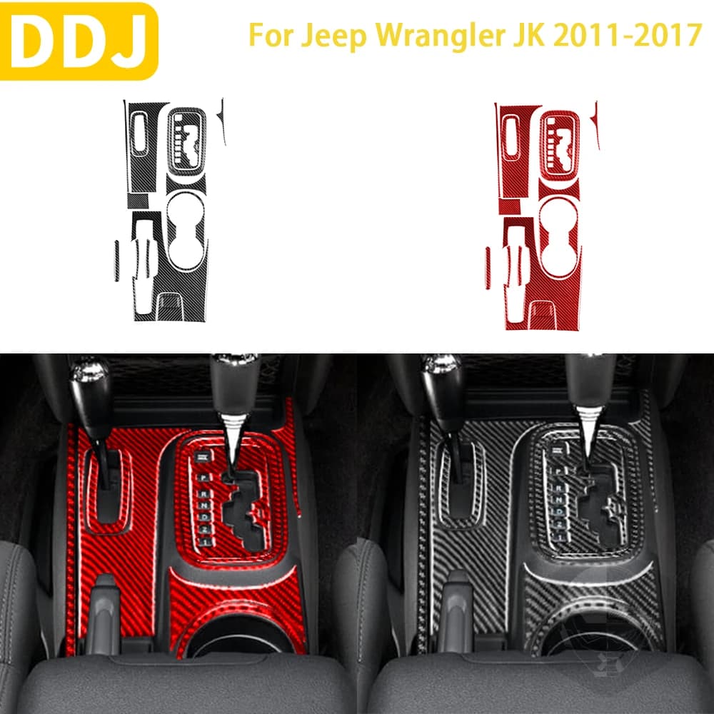 Per Jeep Wrangler JK 2011-2017 Accessori Interni auto in fibra di carbonio Console centrale Maniglia ingranaggi Portabicchieri Pannello di rivestimento adesivo