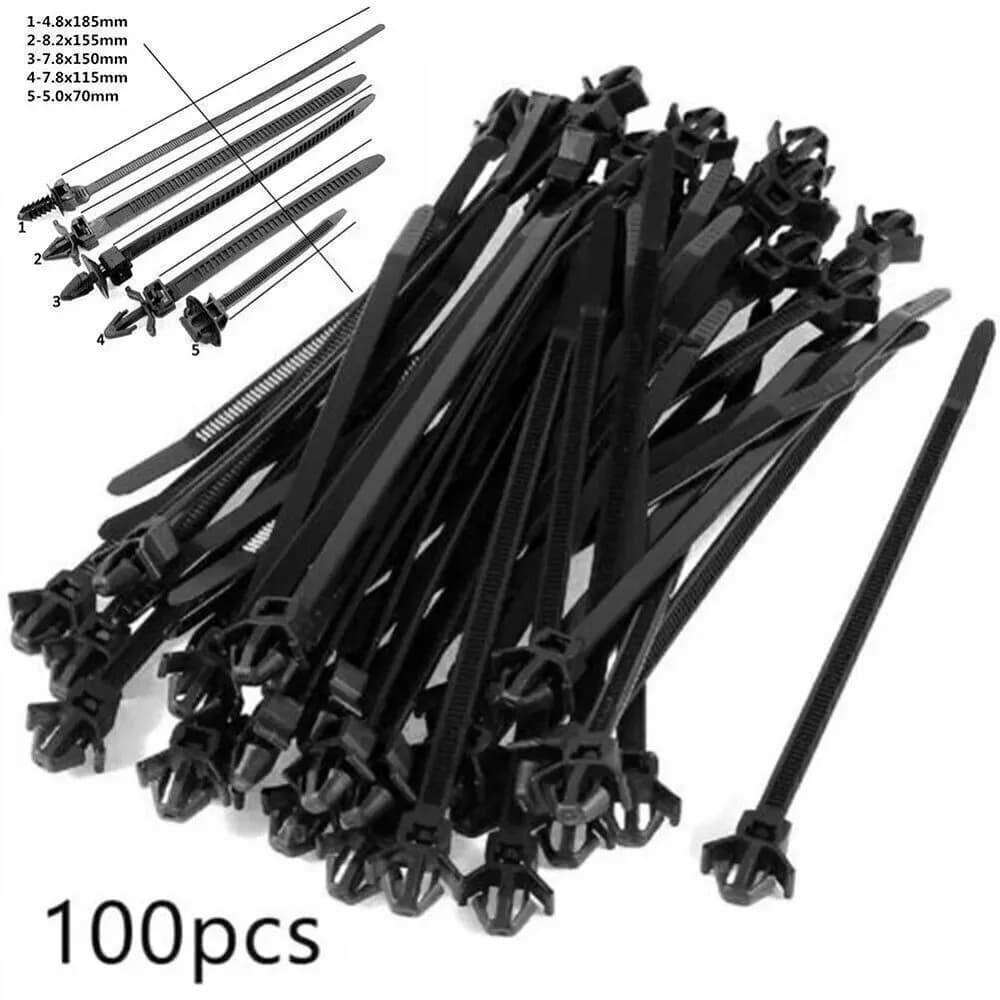 100pcs 5 Sizes Car Nylon Tie Fixed Nylon Cable Ties Self-locking Cord Ties Straps Fastening Loop Office Organizer Nylon Zip Ties
