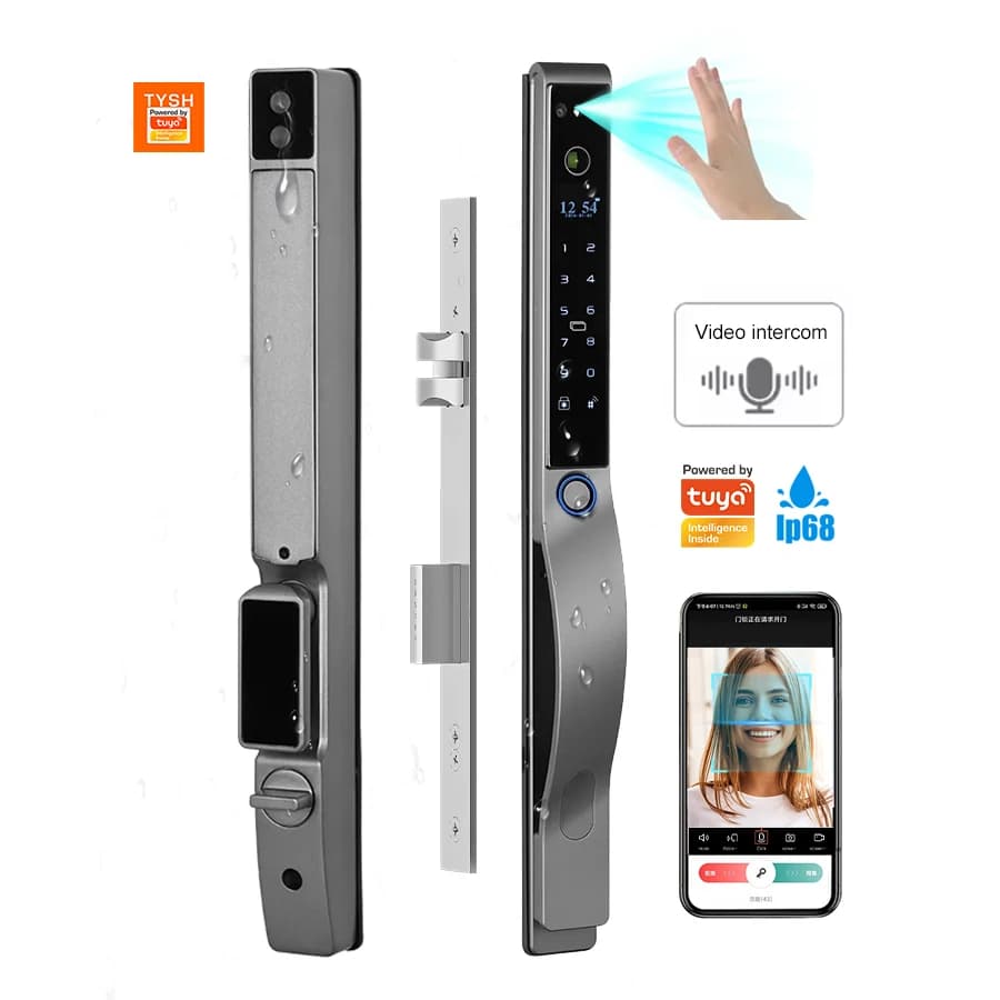 TYSH Tuya Impermeabile 3D Riconoscimento facciale Serratura per porta scorrevole in alluminio Password elettrica per impronte digitali Tuya Wifi Smart Lock