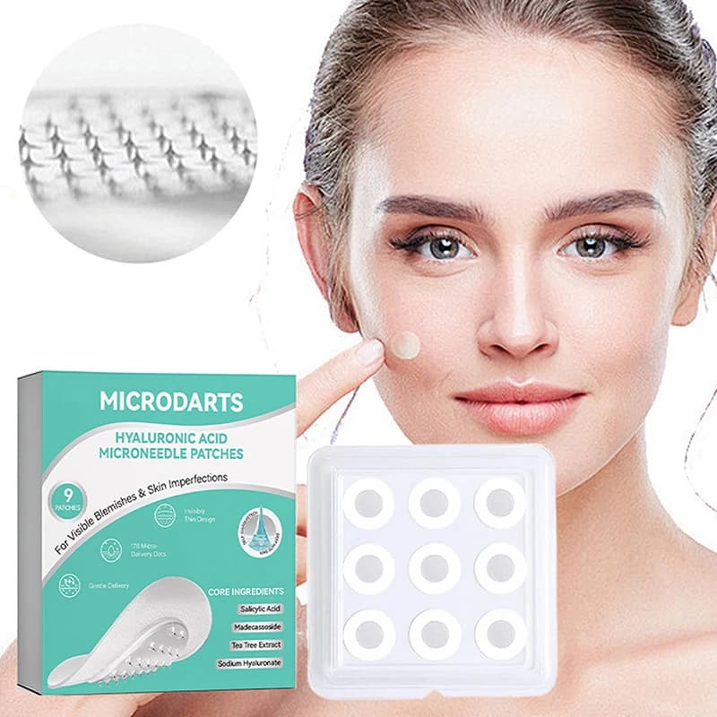 Kit of 9 Microneedle Hinges Invisible for Imperfections, 0.2mm Adhesive with Soluble Hyaluronic Acid, Deep Hydration Tool and Skin Repair
