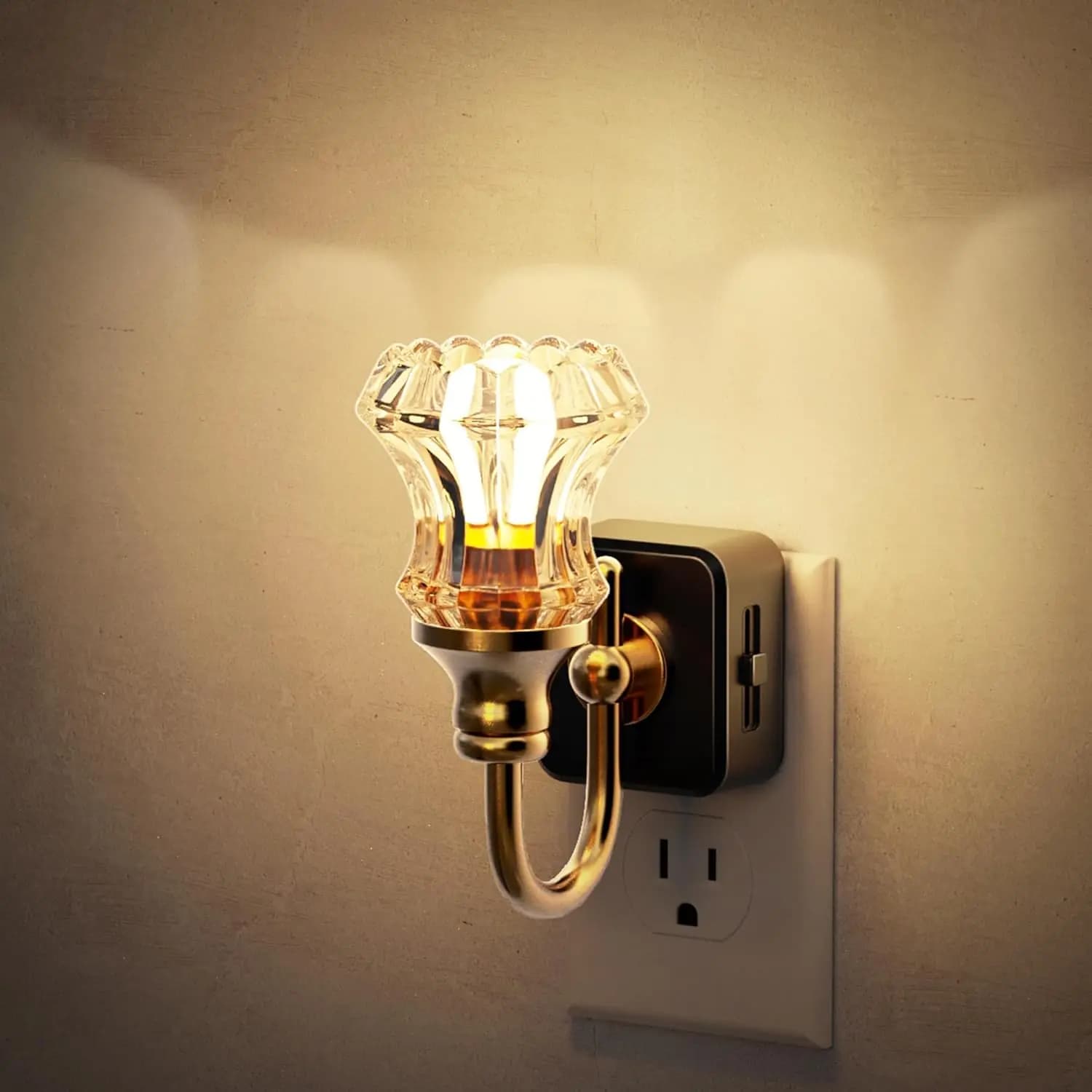 Dimmable Floral Glass LED Night Light, 0-100LM, Dusk to Dawn Sensor, 1W Plug-in for Bathroom Hallway