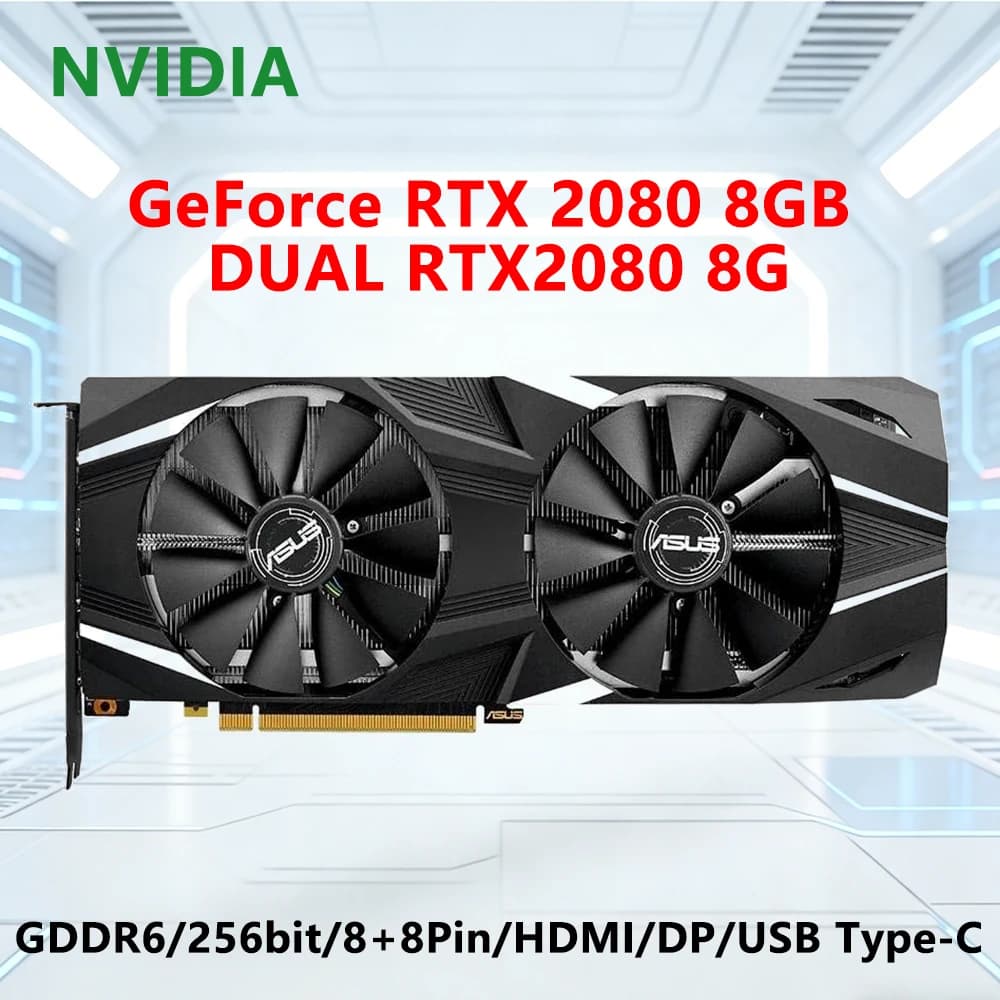 ASUS NVIDIA GeForce RTX 2080 8GB GPU DUAL RTX2080 8G GDDR6 Scheda Grafica 256-bit PCI-E 3.0 HDMI DP USB Type-C Doppia Ventola Gaming 4K
