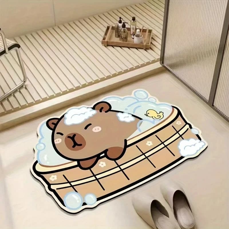 Bathroom Mat VIKAMA in Capibara Shape, Kawaii Anti-slip Carpet Absorbent and Washable for Shower and Bath