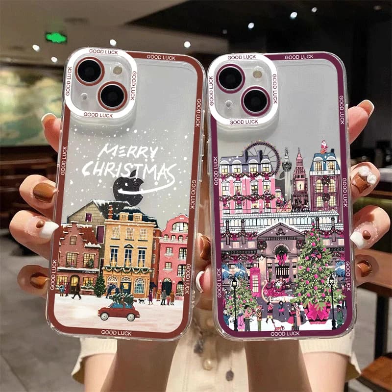 Winter New Year Christmas Street Scenery Phone Case for Xiaomi Redmi Note 14 Pro Plus 13 12 11 10 PRO 14C 13C 12 9T Soft Covers