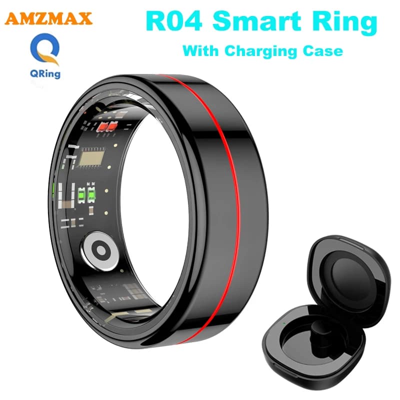 R04 Smart Ring Man Woman with refill case, heart rate monitor and blood oxygen, waterproof 5ATM, multi-sport mode for Android IOS