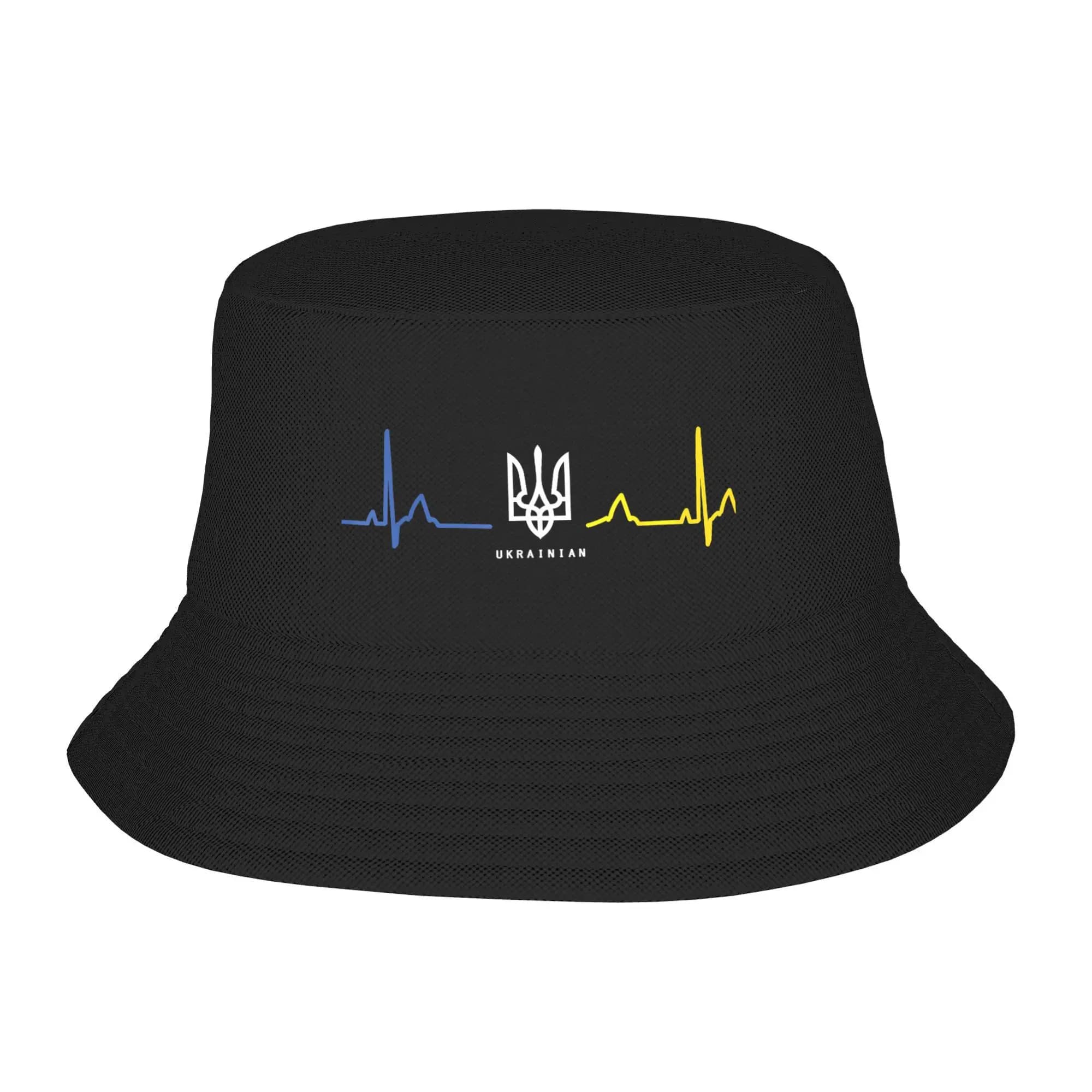 Ukrainian Tryzub Ukraine Flag Trident Heartbeat Bucket Hat Hawaii Fisherman Caps For Men Women Vacation Sun Hats Soft Fold Cap