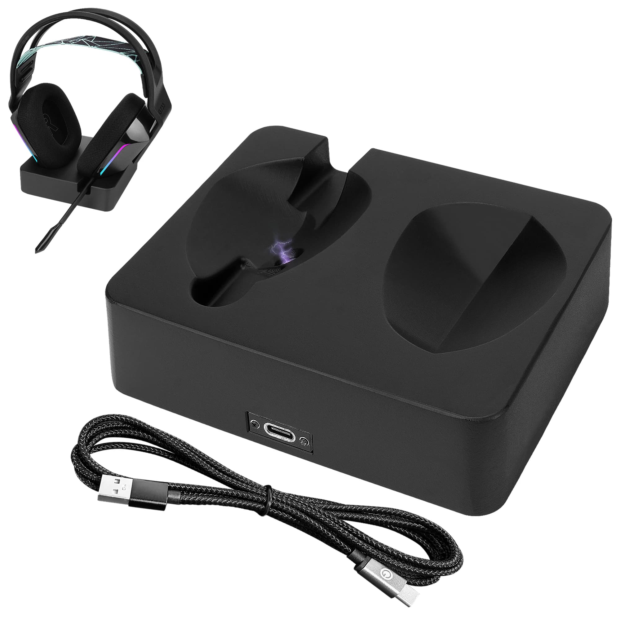 Supporto di ricarica per cuffie Geekria per cuffie da gioco wireless Logitech G733 Lightspeed, base di ricarica in resina stampata in 3D (nero)