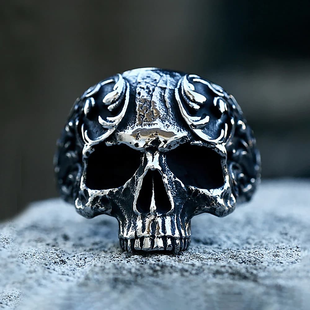 Anelli Teschio in Acciaio Inossidabile 316L, Gioielli Amuleto da Biker, Anello Teschio Intagliato Gotico Vintage alla Moda per Uomini e Donne Punk Hip Hop