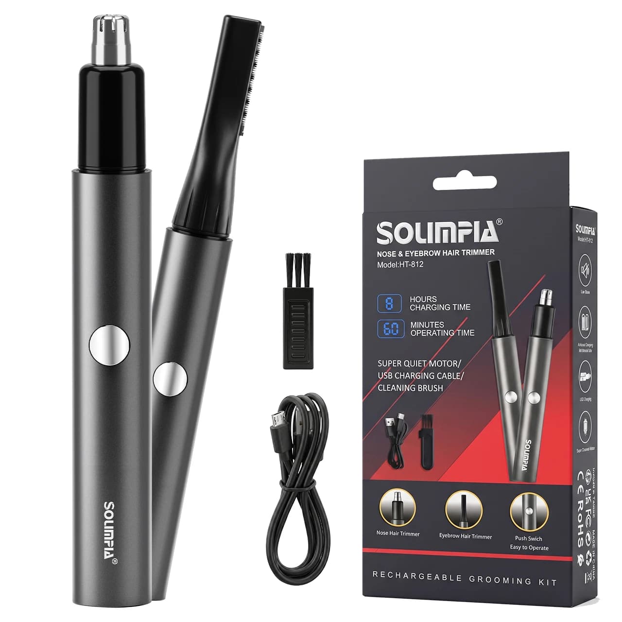 Solimpia Men's Electric Nose Hair Trimmer USB Charging Ear Nose Eyebrow Trimmer Sideburn Shaver 2-in-1 Set