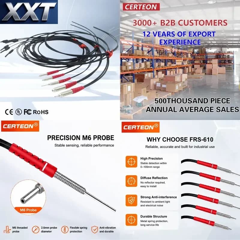 XXT FRS-610-1 M6 Fiber Optic Sensor Amplifier NPN PNP Photoelectric Switch Diffuse Reflective Convex Probe Detection