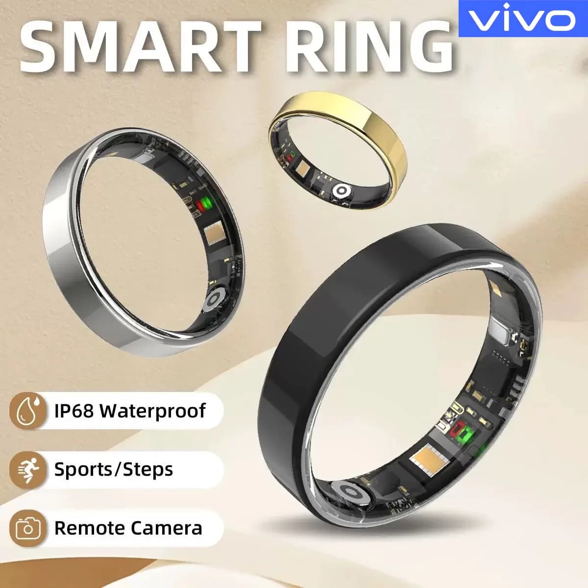 VIVO 2025 Smart Ring Bluetooth Call Heart Rate Blood Pressure Monitor 5ATM Waterproof Health Ring Man Woman For Xiaomi Gift