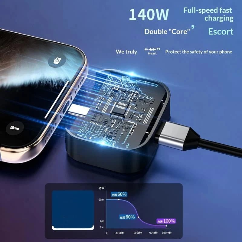 140W Type-C Phone Charger Fast Charging Adapter Digital Display Automatic Power-Off Full Charge Separator For Phone Smart Device