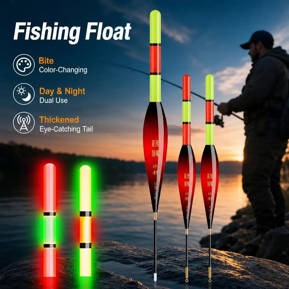 Sliding Glow Float Bold and Eye-catching Bite-Color Changing Day-Night Dual-Use Fishing Float For Lure Fishing