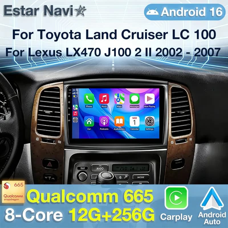 Autoradio Android 16 per Toyota Land Cruiser LC 100 per Lexus LX470 J100 2 II 2002 - 2007 Lettore multimediale video GPS Navi Audio