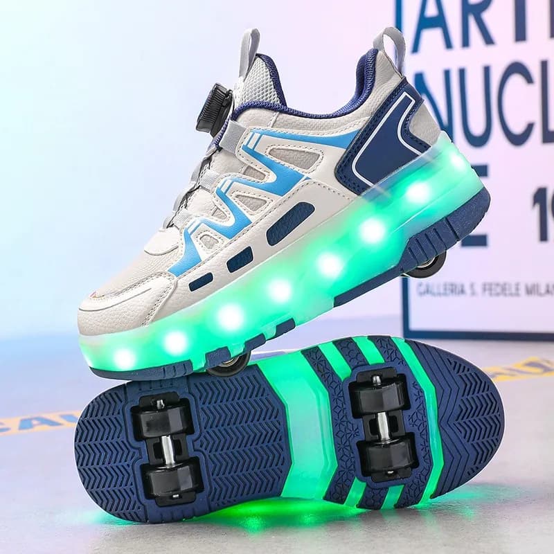 Scarpe da ginnastica luminose luminose a quattro ruote per bambini Scarpe da pattinaggio su ghiaccio a rotelle leggere Scarpe da bambino a LED Ragazzi Ragazze Ricarica USB