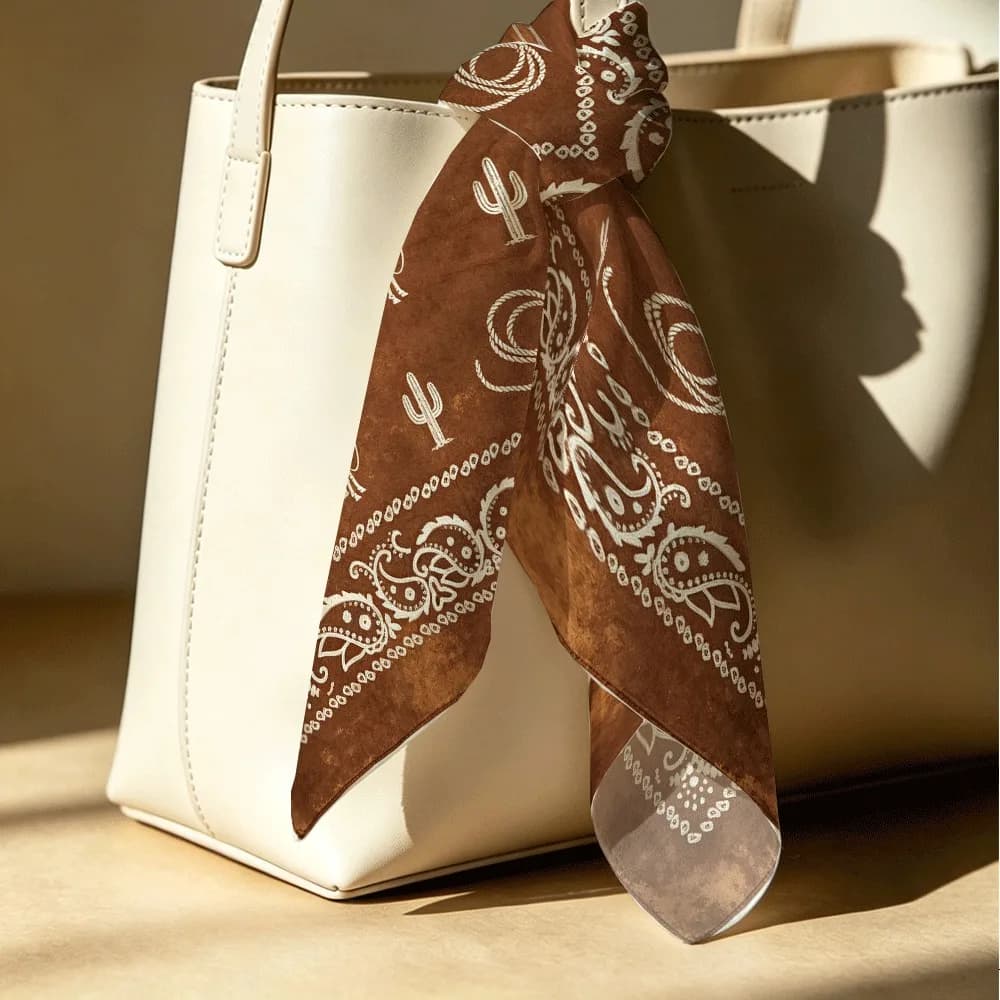 Vintage Western Cowboy Style Women Versatile Square Scarf, Multi-use Neck Hair Bag Charm Elegant Gift