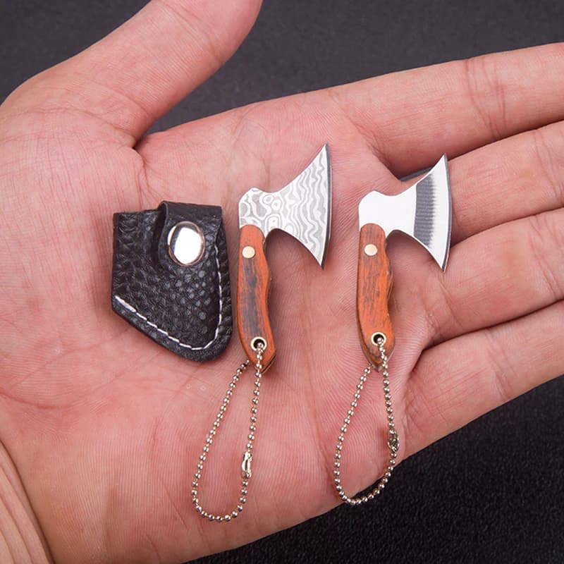 Portable Keyring Axe knife Creative pocket Mini axe knife Stainless steel kitchen knife EDC fixed blade Wooden handle Kitchen knives
