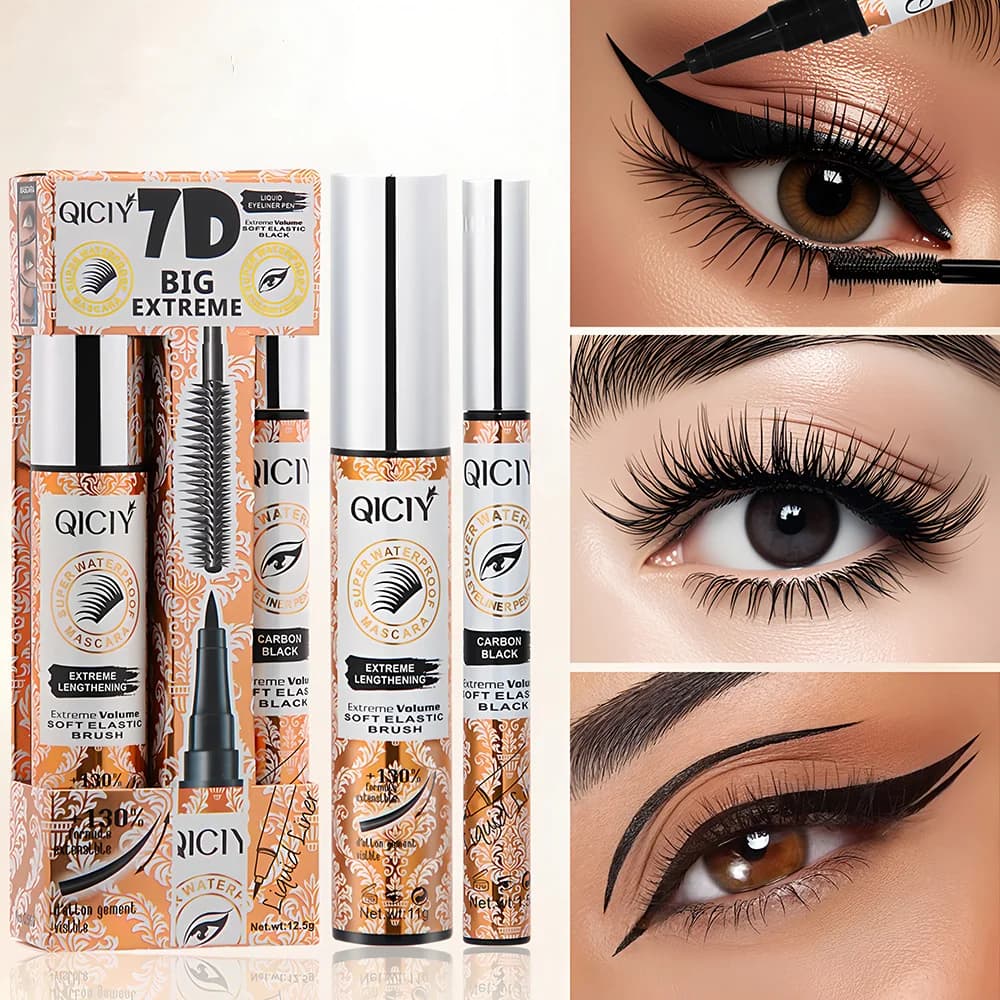 Set black eyes+pene eyeliner 2 in 1, waterproof and sweat resistant, 24 hours long, smooth and easy to apply, without hooking