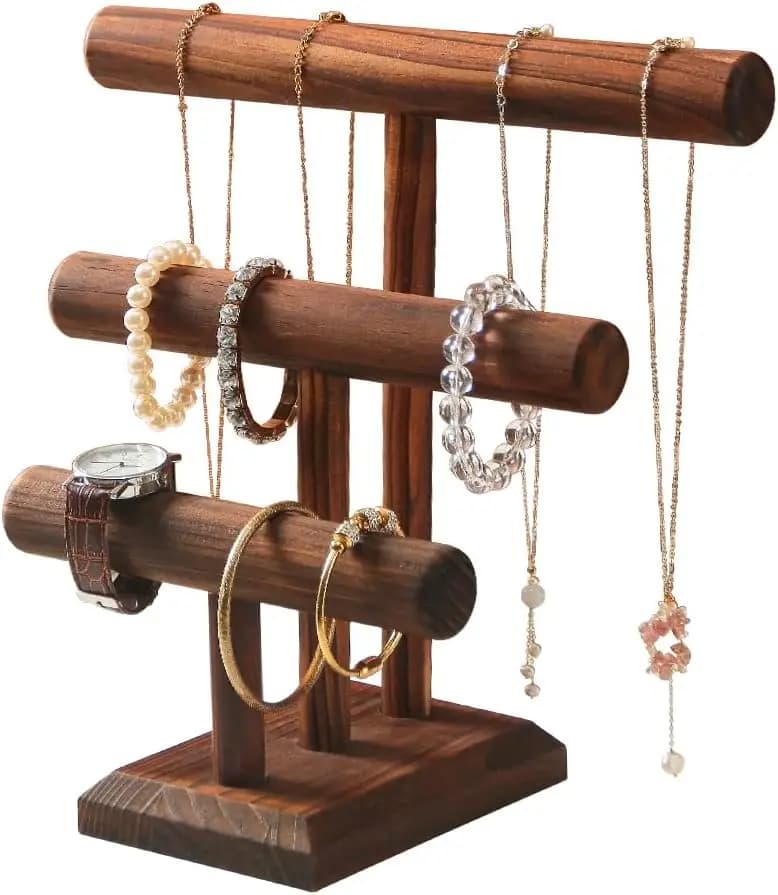 Espositore per Bracciali in Legno a 3 Livelli, Organizzatore per Gioielli, Collane e Orologi