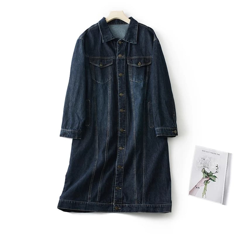 Nuovo 2025 Autunno Inverno Donna Denim Trench Cappotti Allentati Plus Size Lady Giubbotti Vintage Jeans Capispalla femminile Abbigliamento KE851