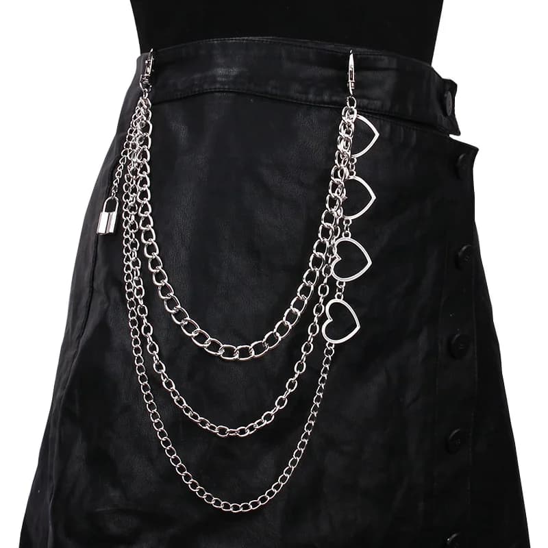 Multi‑Layer Heart Lock Pants Chain Silver Metal Waist Chain Gothic Punk Skirt Chain Harajuku Street Ornament Accessory