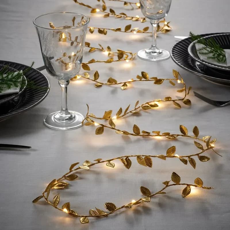 2M 20LED Golden Leaves String Lights for Wedding Birthday Party Decoration Home Garden Artificial Plant Screw Light Garland