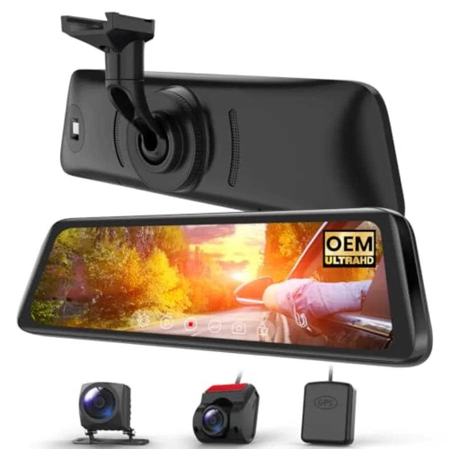 Telecamera per specchietto retrovisore auto/camion con lente anteriore staccabile, schermo touch screen laminato completo da 9,35 pollici, dash cam a specchio nero anti-riflesso.